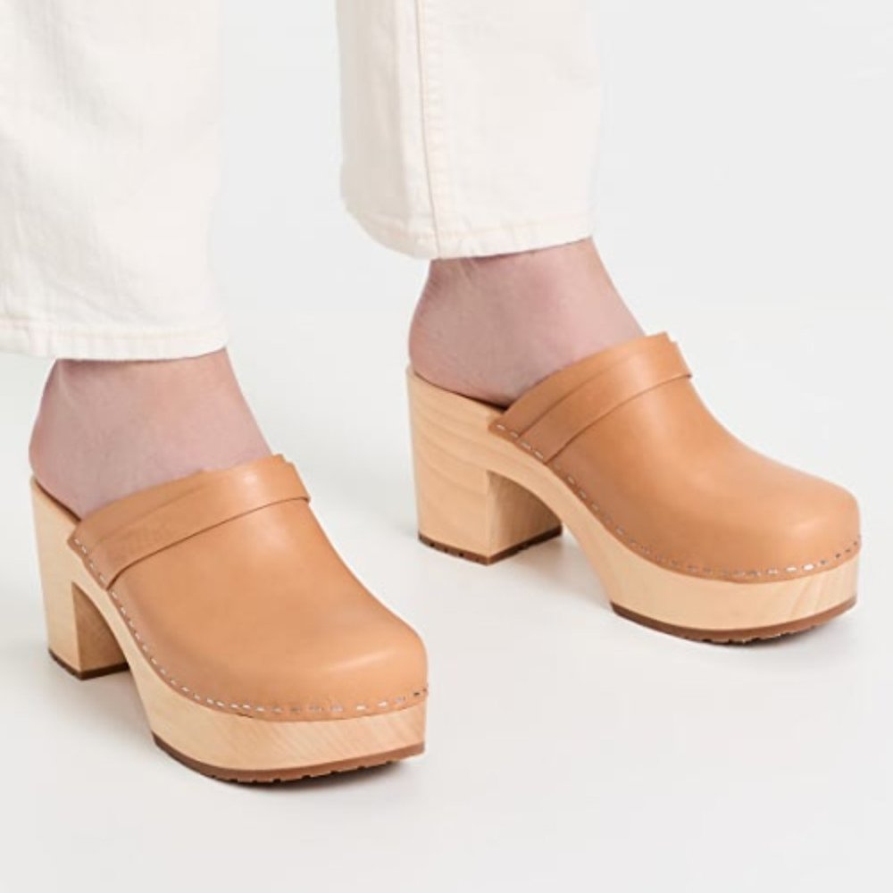 SWEDISH HASBEENS LOUISE 8 Women's Wooden/Leather Clog NEW